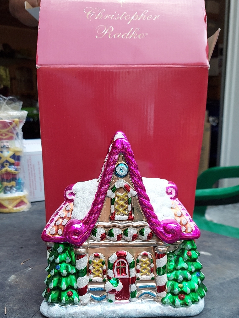 Christopher Radko Fuchsia Roof Gingerbread Cottage Cookie Jar